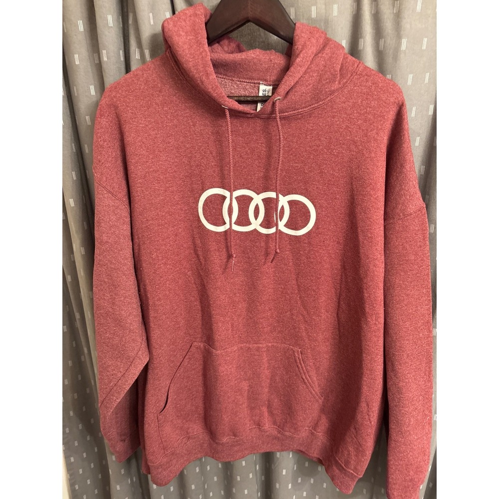 Jerzees NuBlend Audi Logo Hoodie Mens XL Heather Maroon Red Pullover Sweatshirt